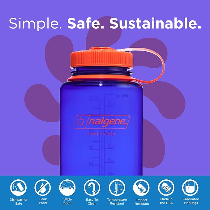 Nalgene Leak Proof Tritan BPA-Free Water Bottle - 32 oz Wide Mouth - Made in the USA for Outdoor Use & Daily Hydration (Periwinkle)