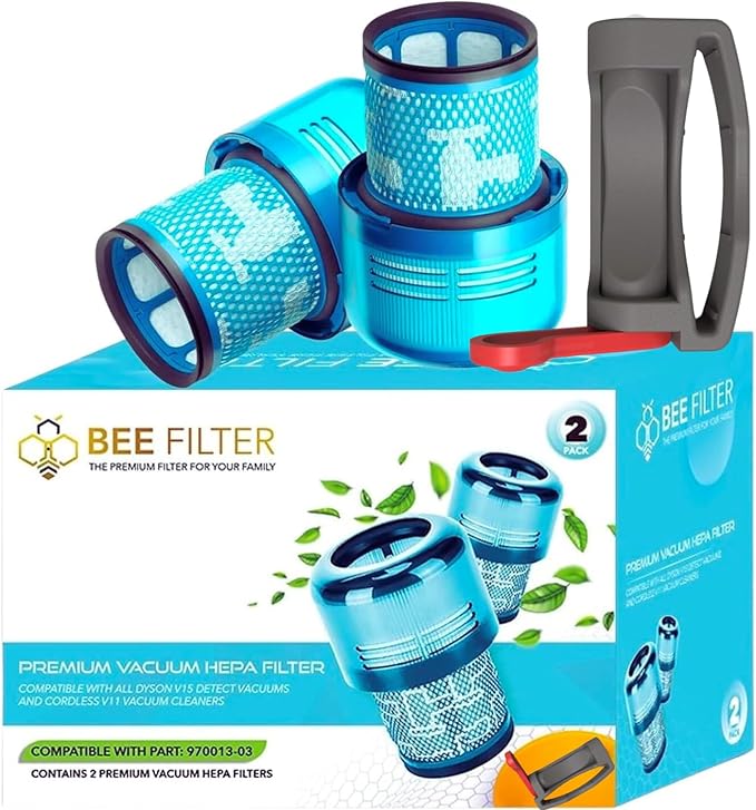 2-Pack Premium True HEPA Replacement Filters Compatible with Dyson V15 Filter, Dyson V15, V15 Absolute/Submarine, V11 Animal, V11 Completed/Absolute, V11 Filter with Trigger Clamp, Part no. 970013-02