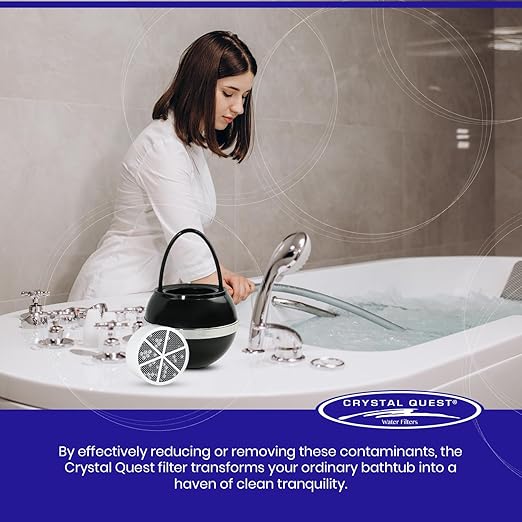 Crystal Quest Bath Ball & Replacement Filter Cartridge Bundle - Water Filter System-Reduce Contaminants for Softer &Smoother Skin-Effortless & Quick Installation| Bundle and Save (Black)