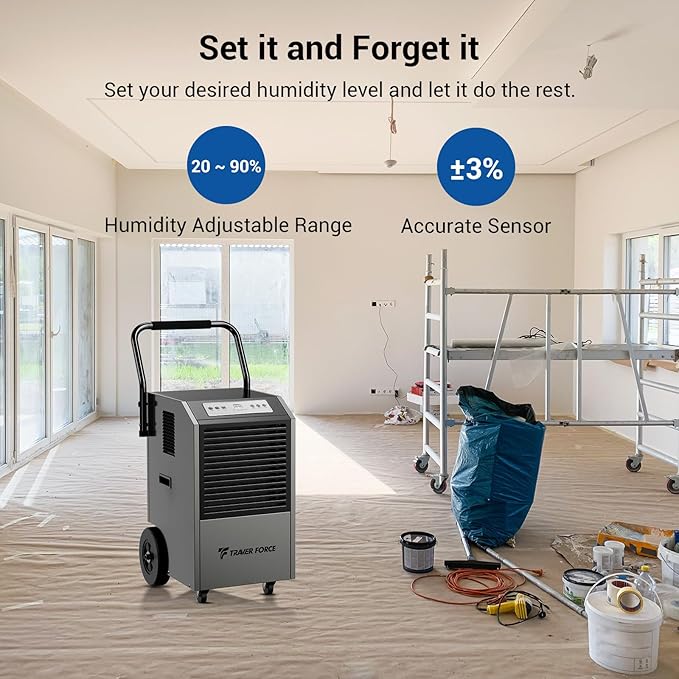 Traver Force Commercial Dehumidifier, 170 Pint Large Dehumidifier with Pump Drain Hose, Up to 7,500 sq. ft, for Crawl Space, Basement, Warehouse, Water Damage Restoration, Job Sites