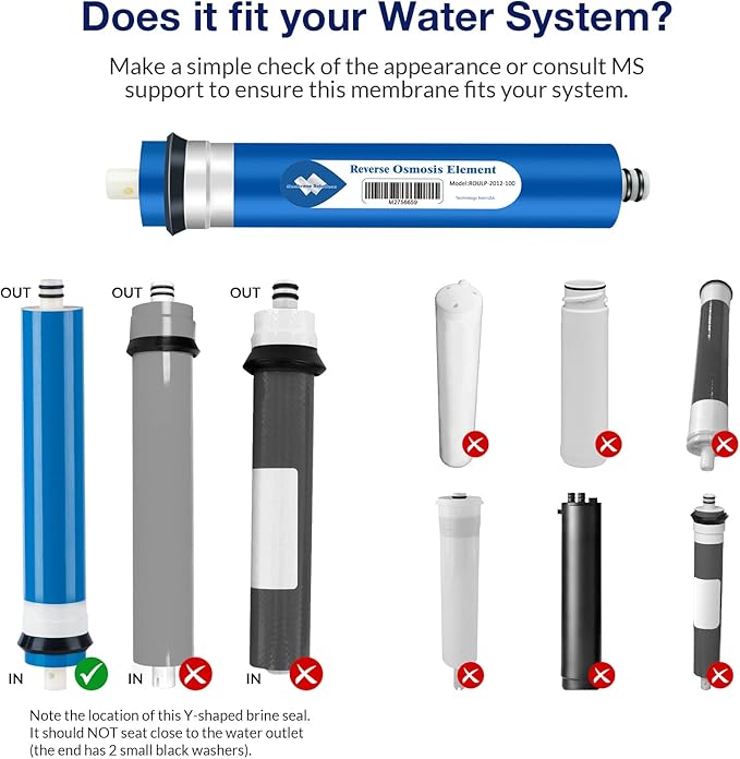 Membrane Solutions 100 GPD RO Membrane, Reverse Osmosis Membrane Element 11.75" x 1.75" Water Filter Replacement for Undersink Home Drinking RO Water Filtration System