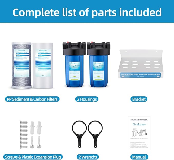 Geekpure 10 Inch Big Clear Water Filter Housing for Whole House Water Filtration with Wrench Bracket -1" Port-4.5" x 10"