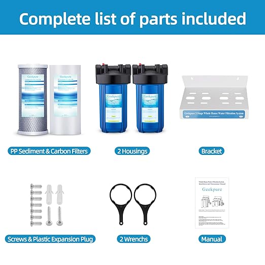 Geekpure 2 Stage Whole House Water Filter System with 10-Inch Blue Housing-1" Port