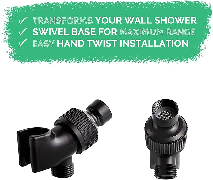 Original StoneStream® EcoPower Shower Head System — Spa Like Ionic Filter to Soften Water, Increase Pressure & Save Water — Multi Function Showerhead + 4-in-1 Wall Adapter Kit — Matte Black