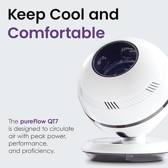Greentech QT7 Bladeless Fan - Whisper Quiet Air Circulator - Safe Around Pets and Children