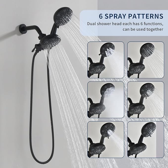 Matte Black Shower Faucet Set Complete Shower Kit Shower Systems Dual Shower Head and Handheld 2 in 1 Combo Set Shower Trim Kit Shower Fixtures