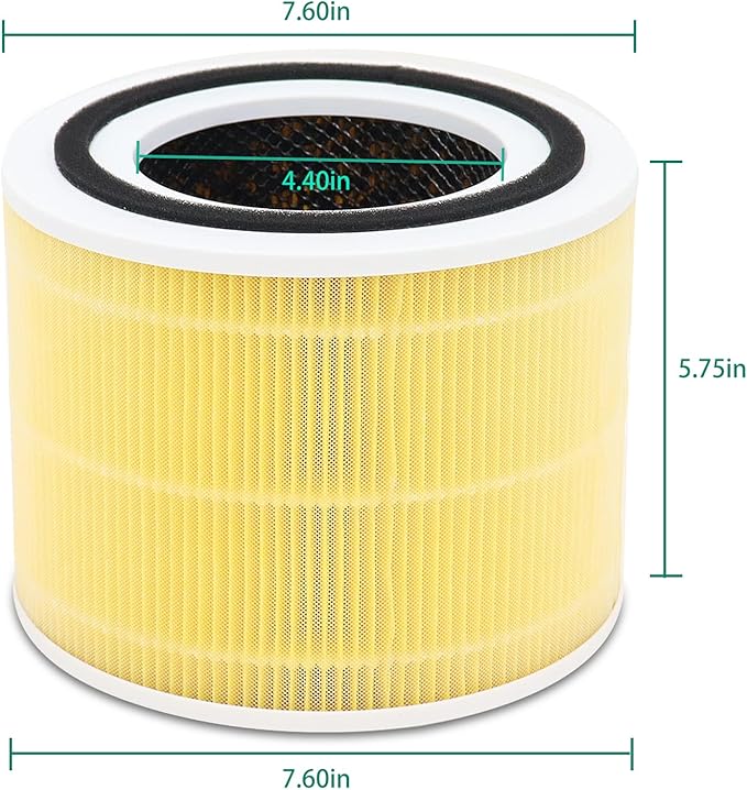 for LEVOIT Core 300 Replacement Filter Compatible with Core 300S Core 300-RF Filters 3-in-1 True Filter High - Efficiency Activated Carbon yellow 2 Pack