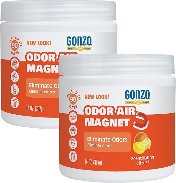 Gonzo Odor Absorbing Gel - 2 Pack - Odor Eliminator for Car Closet Bathroom and Pet Area, Captures and Freshens Odors - 14 Ounce