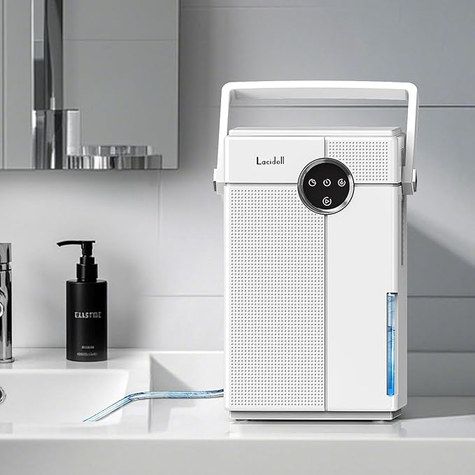 Small Dehumidifier with Drain Hose, Portable Dehumidifier for Bathroom, 118oz Dehumidifiers for Home 800 sq ft with 7 Colorful Light, Quiet Dehumidifiers for Bedroom RV Closet Basement,White