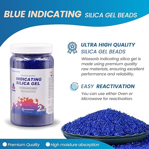 2 LBS Blue to Pink Indicating Silica Gel Beads, Reusable Silica Gel Desiccant Dehumidifier