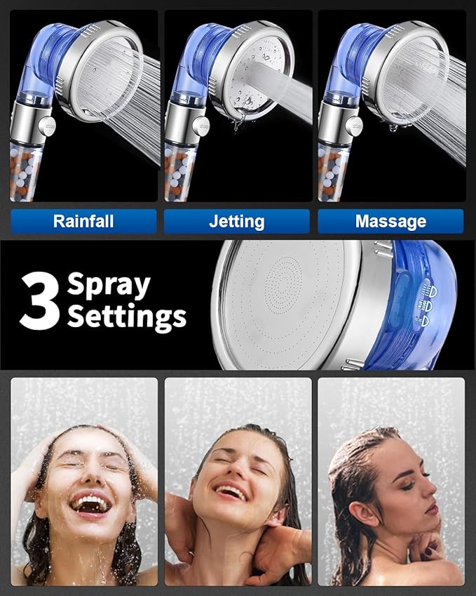 Luxsego Filtered Shower Head for Hard Water with Stop, High Pressure 4-Mode Shower Heads Built-in Power Spray to Clean Corner, Tub & Pets, Water Softener Handheld Shower to Remove Chlorine & Fluoride