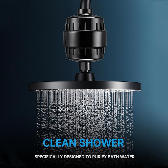 20 Stage Shower Filter Universal with Replaceable Water Filter,Bathroom shower filter head for hard water,Removing Chlorine and fluoride,Black