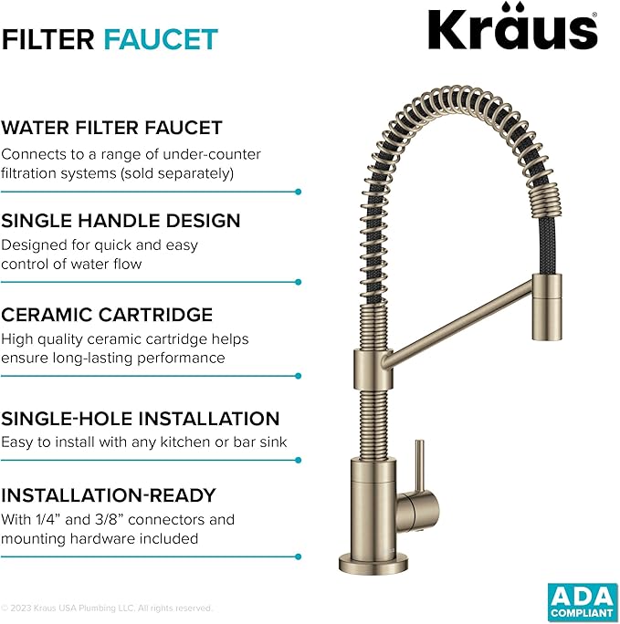 KRAUS Bolden Single Handle Drinking Water Filter Faucet for Reverse Osmosis or Water Filtration System in Spot-Free Antique Champagne Bronze, FF-104SFACB
