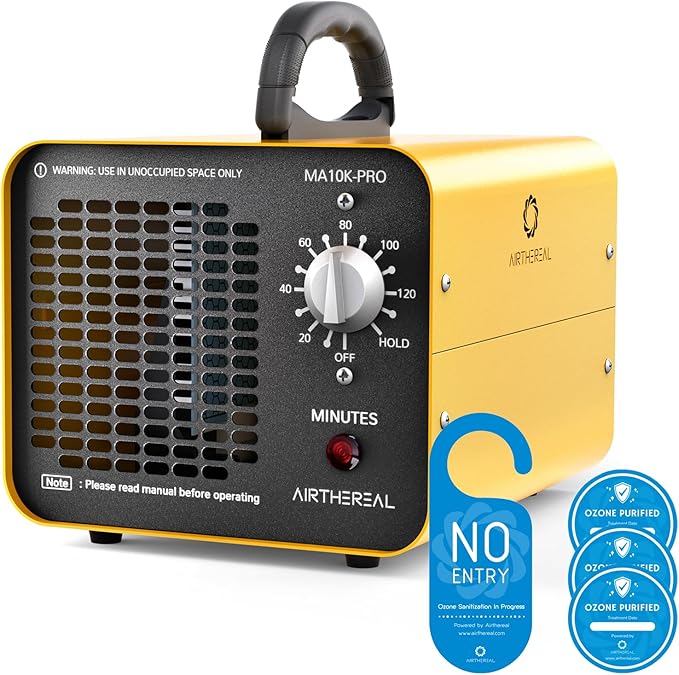 Airthereal MA10K-PRO Ozone Generator - High Capacity O3 Machine for Areas of 3500+ Square Feet, Home Ionizer Odor Remover, Yellow