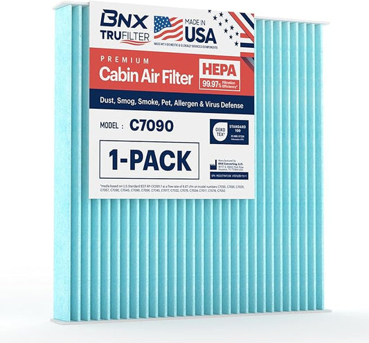 BNX TruFilter C7090 Cabin Air Filter, HEPA 99.97%, Compatible With Select Ram 1500, 1500 Classic, 2500, 3500, 4500,5500 Trucks