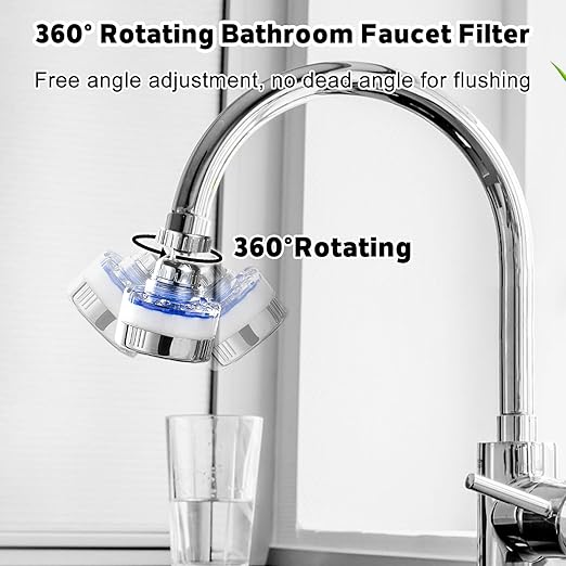 3 Pack Sink Water Filter Faucet, 360 ° Rotating Bathroom Sink Faucet Filter with Filter Elements Set, Faucet Water Purifier Removes Chlorine Fluoride Heavy Metals Hard Water for Kitchen & Bathroom