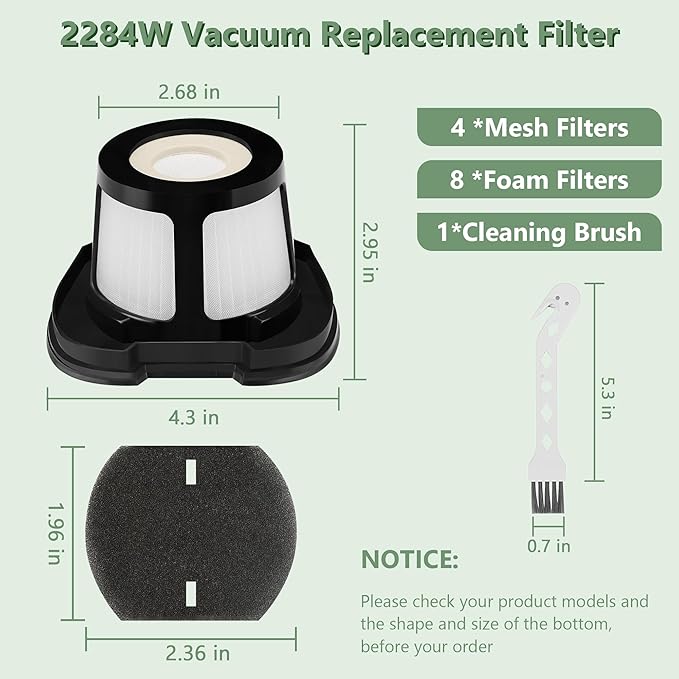 Improvedhand 2390A 2284W Vacuum Filter Replacement for Bi-ssell Pet Hair Eraser Filter Hand Vac 2390, 2389, 2284W Compare to Parts # 1614212 1614203 1614204, 4-Pack