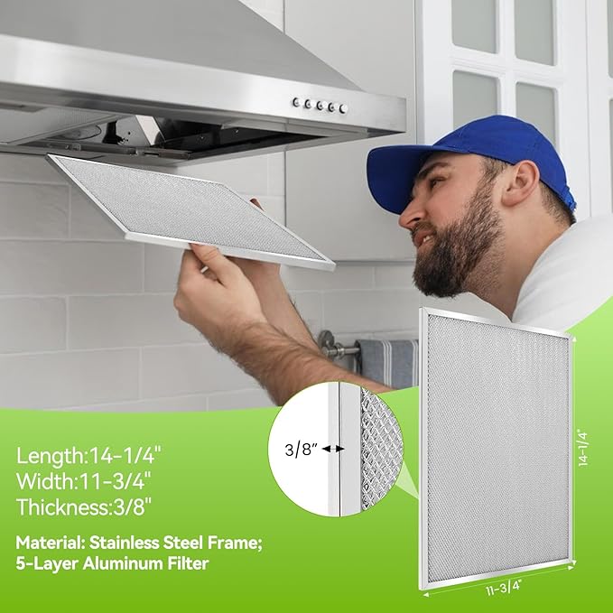 2 Pack 304 stainless steel edges Range Hood Filter BPS1FA30 11-3/4" x 14-1/4" x 3/8" - Exact Fit Bro.an QS1 30" Nu.tone WS1 QS2 Range Hood Replaces 99010299 BPS2FA30 99010305 AP3378953 by oneket