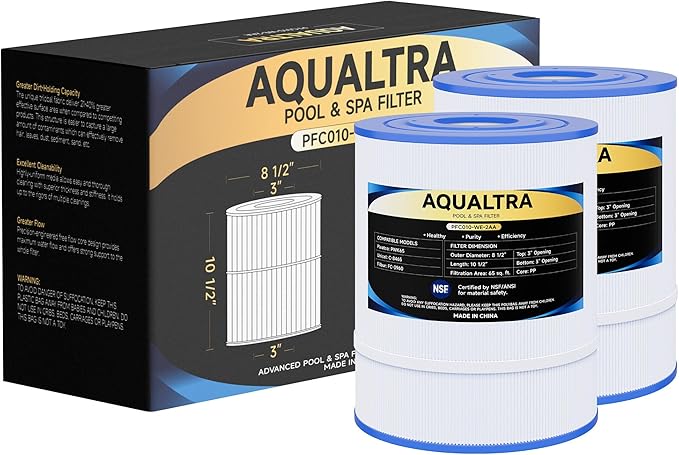 AQUALTRA Hot Tub Filter Compatible with C8465, PWK65, Watkins 31114, FC-3960, 71827, 71828, 65 sq.ft. 8 1/2”x 10 1/2” Drop in Spa Filter 2 Pack