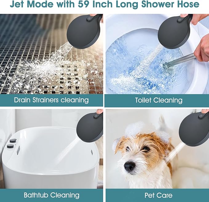 14" x 8" Rectangle High Pressure Rainfall Shower Head with Handheld Combo, 6 Setting Handheld Shower Head, Adjustable Height Shower Extension Arm and Slide Bar for Easy Reach - Matte Black