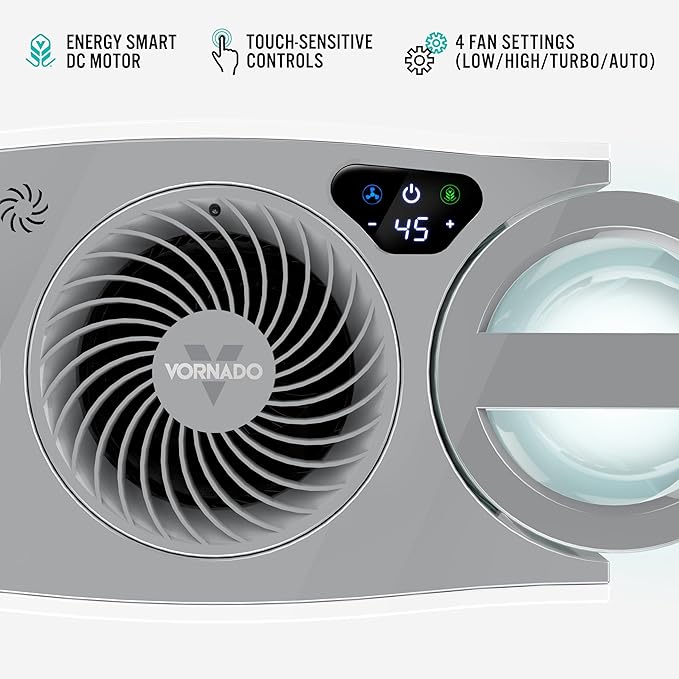 Vornado EVDC500 Energy Smart Evaporative Humidifier with Automatic Shut-off, 2 Gallon Capacity, LED Display, SimpleTank for Easy Fill and Cleaning, Dual Tank, Electronic Humidistat, 4 Fan Speeds