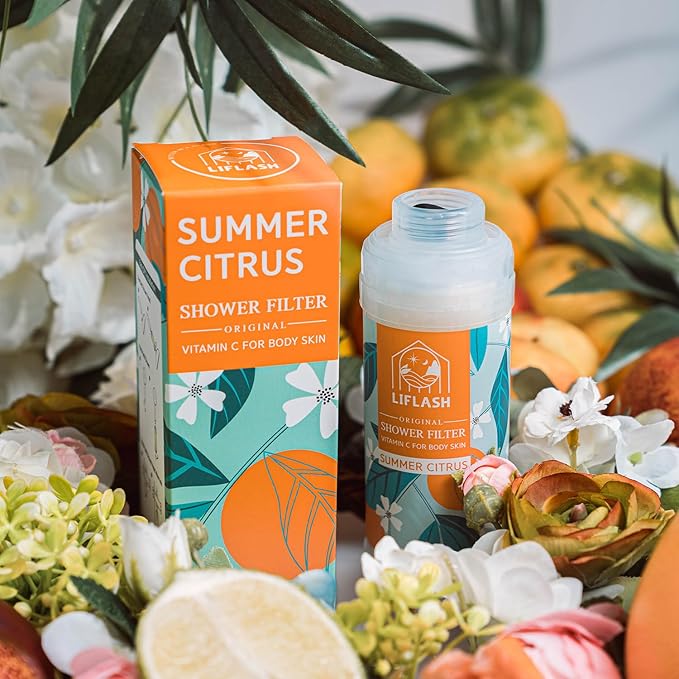 LIFLASH Vitamin C Shower Filter for Hard Water, Aromatherapy Softener Purifier, Help with Softer Skin and Hair Enhancement, for Universal Output Showerhead, Easy Installation (SUMMER CITRUS)