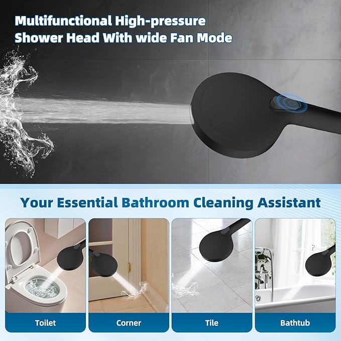 Hibbent All Metal Shower Head, 8'' High Pressure Rain Shower Head/Handheld Showerhead Combo with 16'' Adjustable Arc-shaped Extension Arm, 10 Sprays, 71'' Hose, Showerhead Holder, Oil Rubbed Bronze