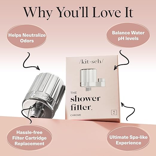 Kitsch Shower Head Filter For Hard Water – Water Softener & Removes Heavy Metals – Shower Filter for Softer Skin & Hair, Bathroom Accessories - Chrome