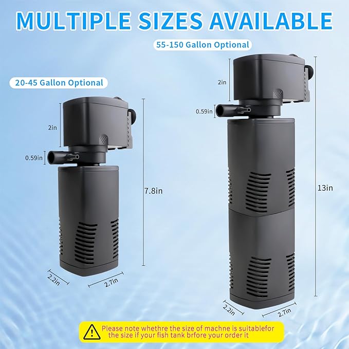 Aquarium Filter for 55-150 Gallons Tank, Internal Fish Tank Filter, Powerful Pump Submersible for Large Fish Tanks, Turtle Tanks, Kois Aeration Deodorization Wave Making Decontamination Filter System