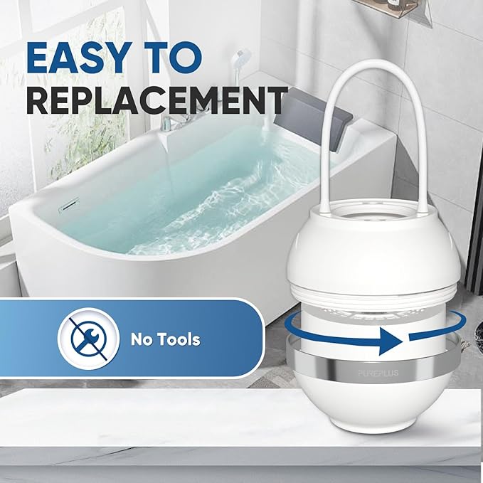 PUREPLUS Bathtub Bath Water Filter for Tub, 8 Stages Kinder Filter for Bathtub, 2500 Gallons Filtration, Removes Contaminants for Softer Skin and Hair, Reduces Chlorine & Heavy Metals, BPA Free