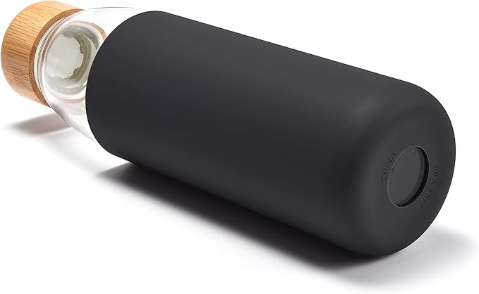 veegoal 25 Oz Borosilicate Glass Water Bottles with Bamboo Lid, BPA-FREE, Non-Slip Silicone Sleeve, and Stainless Steel Leak Proof Lid - Reusable Glass Bottle for Men and Women