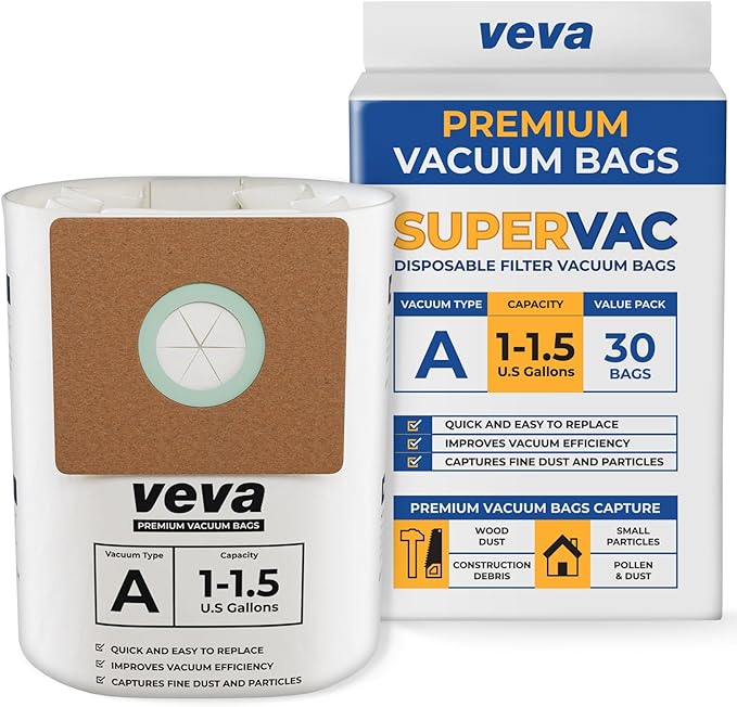 1-1.5 Gallon Filter Bags for Shop Vac Vacuum - 30 Pack - Type A 90667, Compatible with ShopVac Vacuum and 1 Gallon Micro Vacs