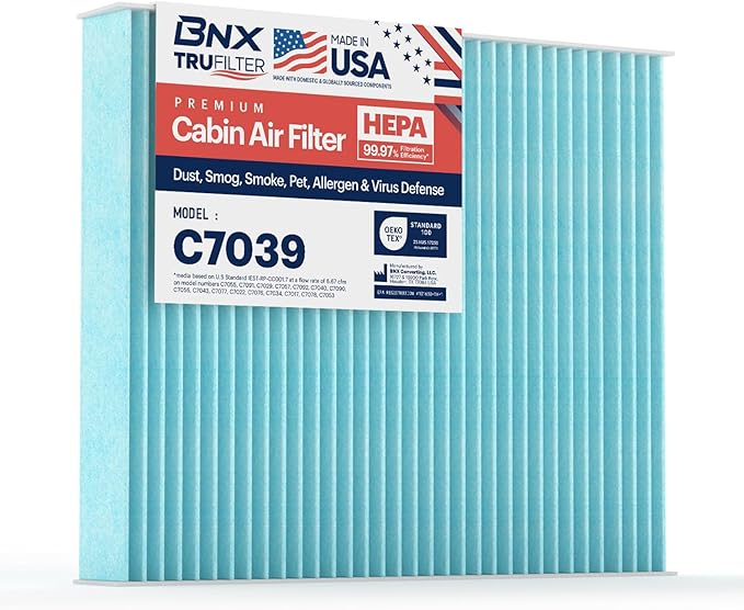 BNX TruFilter C7039 Cabin Air Filter, HEPA 99.97%, Compatible With Chevrolet: Cruze, Malibu, Orlando, Sonic, Spark, Trax, Volt; Buick: Cascada, Encore, LaCrosse, Regal, Verano; Cadillac: ELR, SRX