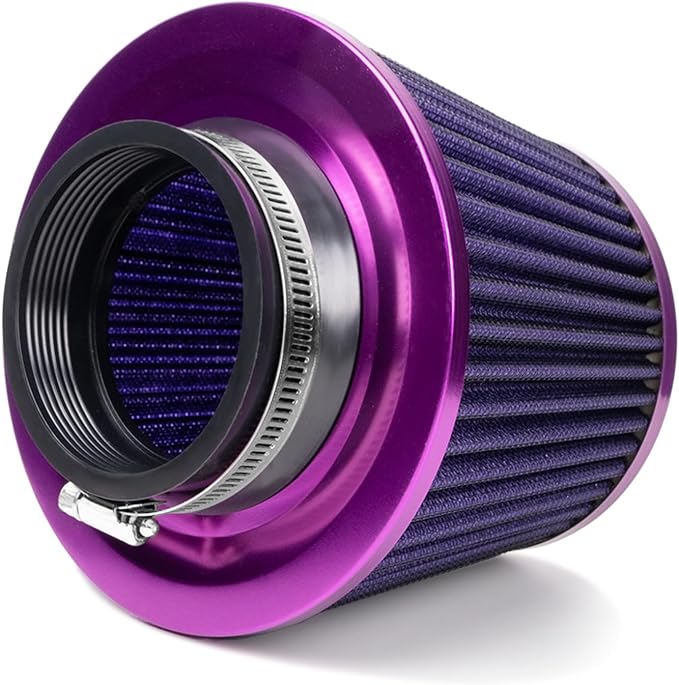 Universal Clamp-On Air Intake Filter, High Performance, Washable Filter, Replacement Air Filter, Flange Diameter 3inch/76mm (Purple)