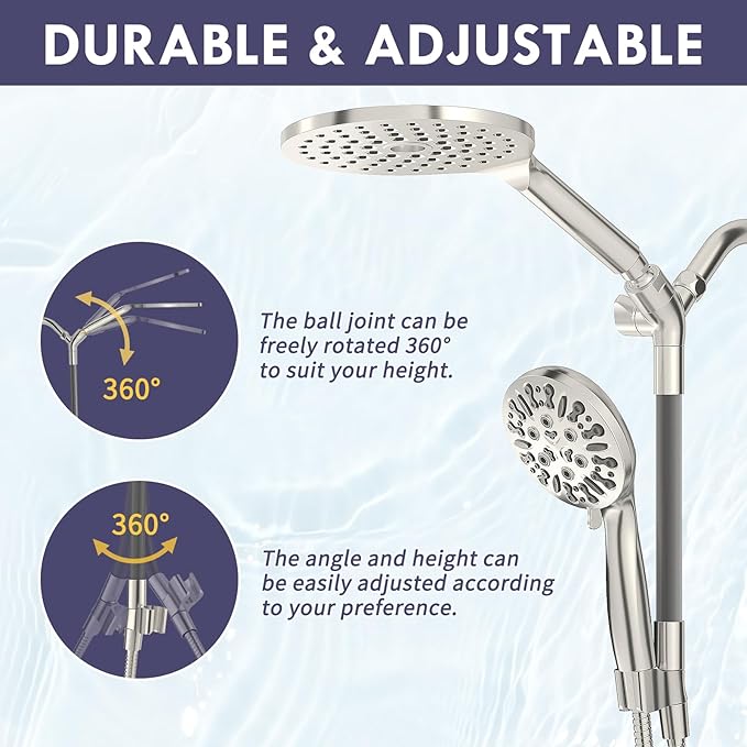 Dual Shower Heads with Handheld Spray, 7.5" Rainfall Shower Head with Handheld Combo, High Pressure Double Shower Heads with Handheld Spray, 9 Modes Showerhead with 78" Hose (Brushed Nickel)