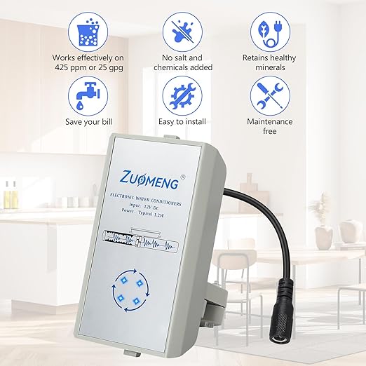 Electronic Water Descaler, Zuomeng Whole House Descaler with High Efficiency in Dissolving Scale for 1000-3000 sq ft Homes, 1” Pipes, Water Softener Alternative, No Chemicals, Salt or Filters