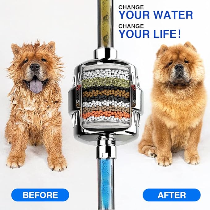 15 Stage Shower Head Filter for Hard Water - Black, High Output, Reduces Chlorine, Dry Skin & Itchy Scalp - Includes 4 Replaceable Filter Cartridges