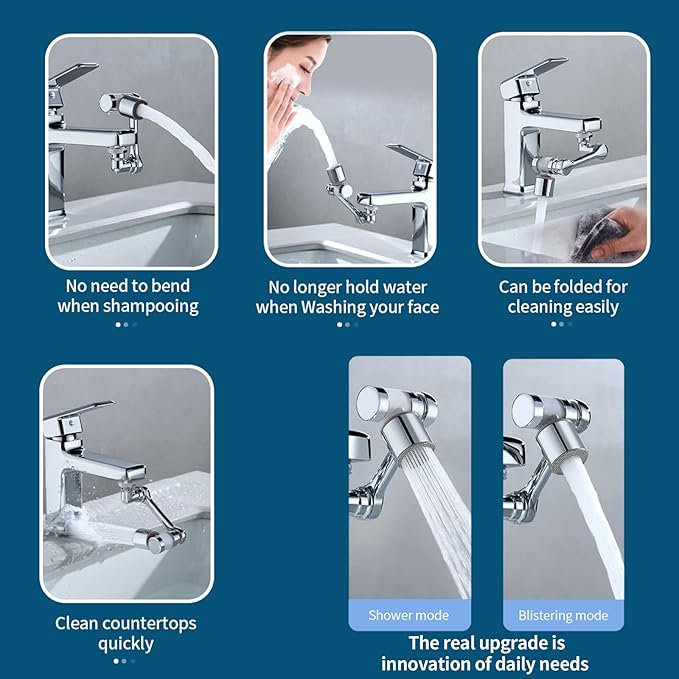 1080° Rotating Filter Faucet Extender,PP Cotton Filter Faucet, Universal Splash Filter Faucet, Water Filter Faucet for Kitchen Bathroom, Swivel Faucet Aerator with 2 Water Outlet Modes