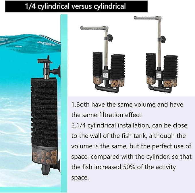 Carefree Fish Aquarium Filter with Water Pump 4 Sponges and 1 Bag of Filtered Ceramic Balls Fish Tank Quiet Filter for Salt Water and Fresh Water