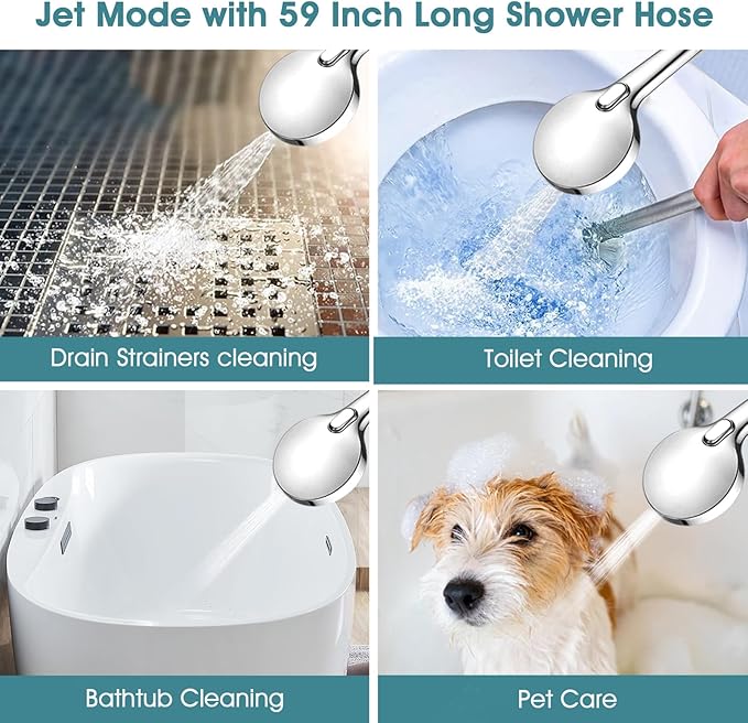 14" x 8" Rectangle High Pressure Rainfall Shower Head with Handheld Combo, 6 Setting Handheld Shower Head, Adjustable Height Shower Extension Arm and Slide Bar for Easy Reach - Chrome
