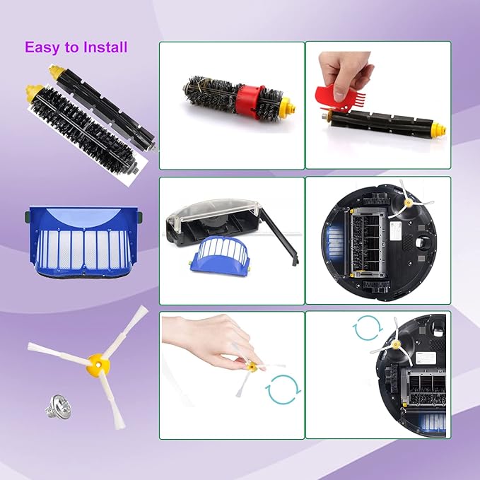 Replacement Parts for IRobot Roomba 600 &500 Series 694 692 690 680 660 665 651 650 614 595 585 564 Vacuum,Accessories Kit 3 Filter,3 Side Brush,1 Pairs Bristle and Flexible Beater Brush