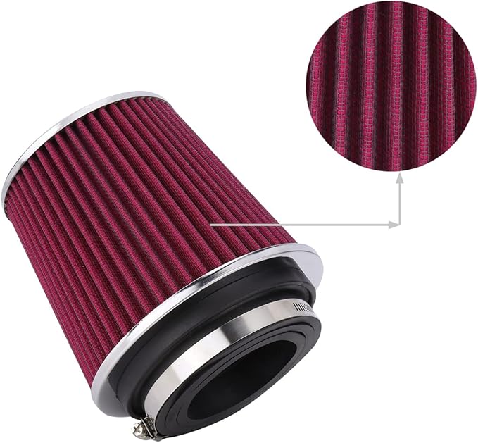 Universal Clamp-On Air Filter Fits 3 In /3.5 In /4 In Three Different Size, Height: 5.5 In, Length: 1.125 In, High Flow Round Tapered Washable For Car and Motorcycle