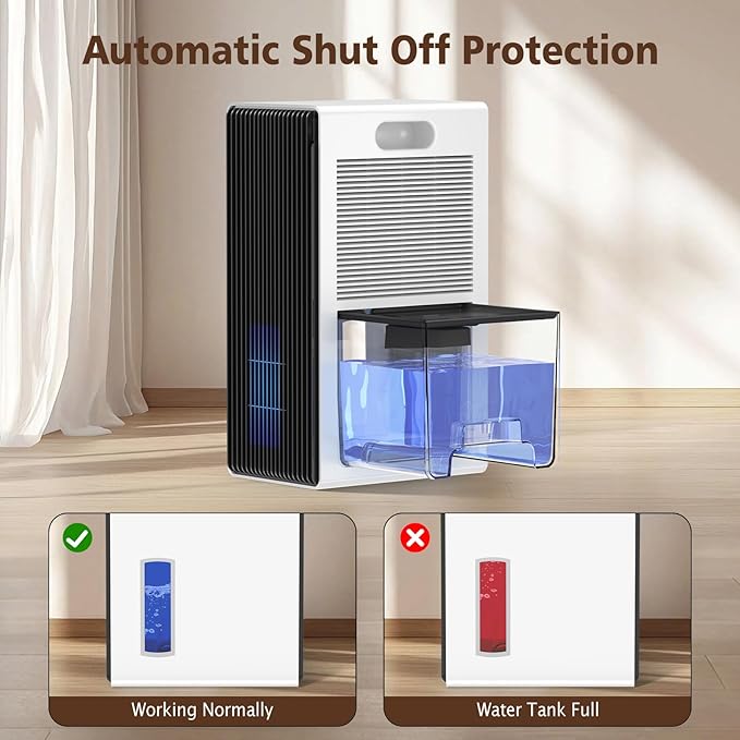NineSky Dehumidifier for Home, 95 OZ Water Tank, (1000 sq.ft) Dehumidifiers for Bathroom Bedroom Basement with Auto Shut Off,7 Colors LED Light (White)