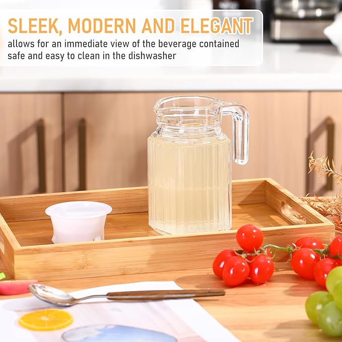 Gejoy 4 Pieces 17 oz Glass Pitcher with Lid Fridge Juice Glass Water Pitcher Beverage Drink Containers Jug for Fridge Iced Tea Lemonade Milk Cocktails Cold