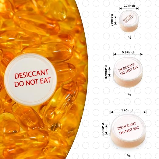 1 Gram 250 Pack Desiccant Packs Food Grade, Silica Gel Capsule with Indicating Silica Gel Beads (Orange to White), Moisture Absorber Packets Silica Gel Packets