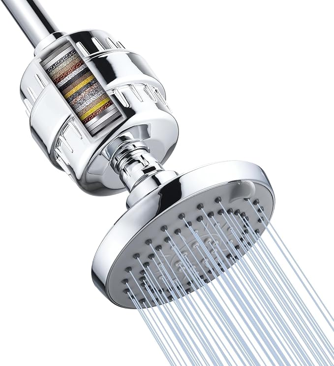 Shower Head and Filter Combo, High Pressure 5 Spray Mode Showerhead with Water Softener Filters for Hard Water - Improve Skin and Hair Condition,Chrome