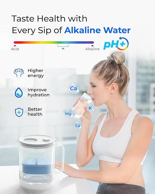 Waterdrop Glass Alkaline Water Filter Pitcher with 1 Filter, Enhances Alkaline Water, Eco-Friendly, 7-Cup, for Home & Office, Reduces PFOA/PFOS, Chlorine, Cadmium, Copper, Mercury, Clear, WD-PT-72C-A