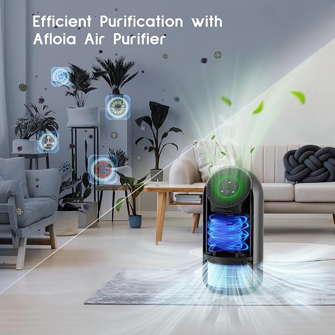 Air Purifier For Home| Efficient Filter 24dB Quiet 220 ft² 3-Stage Filtration Air Purifies Whisper | Air Cleaner Remove 99.99% Pet Odors Dust Pollen Smoke Household Mold | Optional Night Light(Gray)
