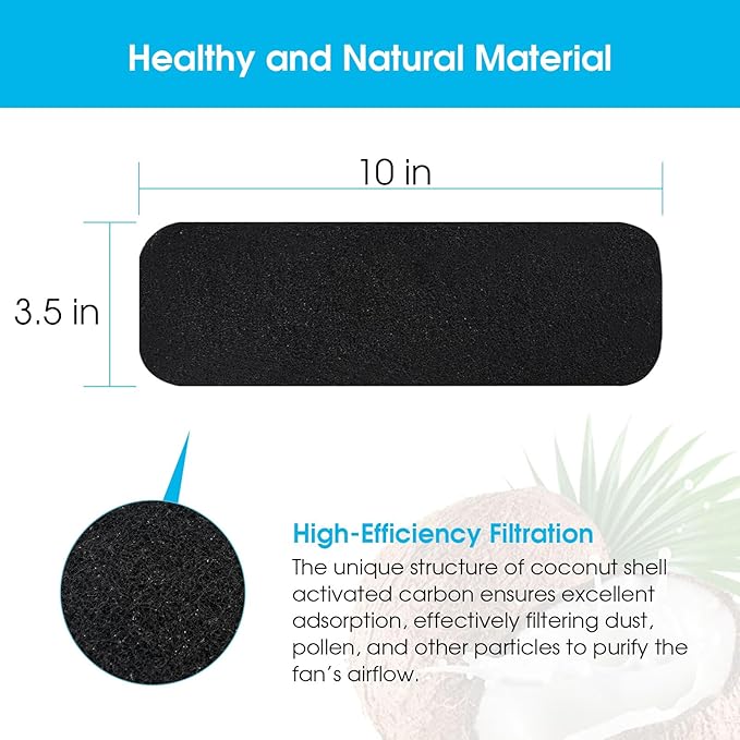 10-Pack Ceiling Fan Filters for Blades – Activated Coconut Shell Carbon Ceiling Fan Blade Filters, Odor, and Pet Dander – Universal Fit Stick-On Fan Filter Pads for Cleaner Indoor Air, Unscented