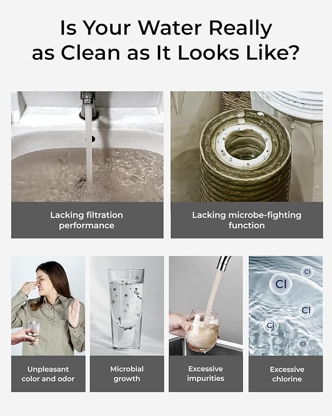 [Silver ions] Waterdrop Dual-Stage Countertop Water Filter System, Reduce Chlorine, PFOA/PFOS, Bad Taste & Odor, Silver Ions Enhanced Filtration, Stainless Steel, WD-CTF-09(2 Filter)